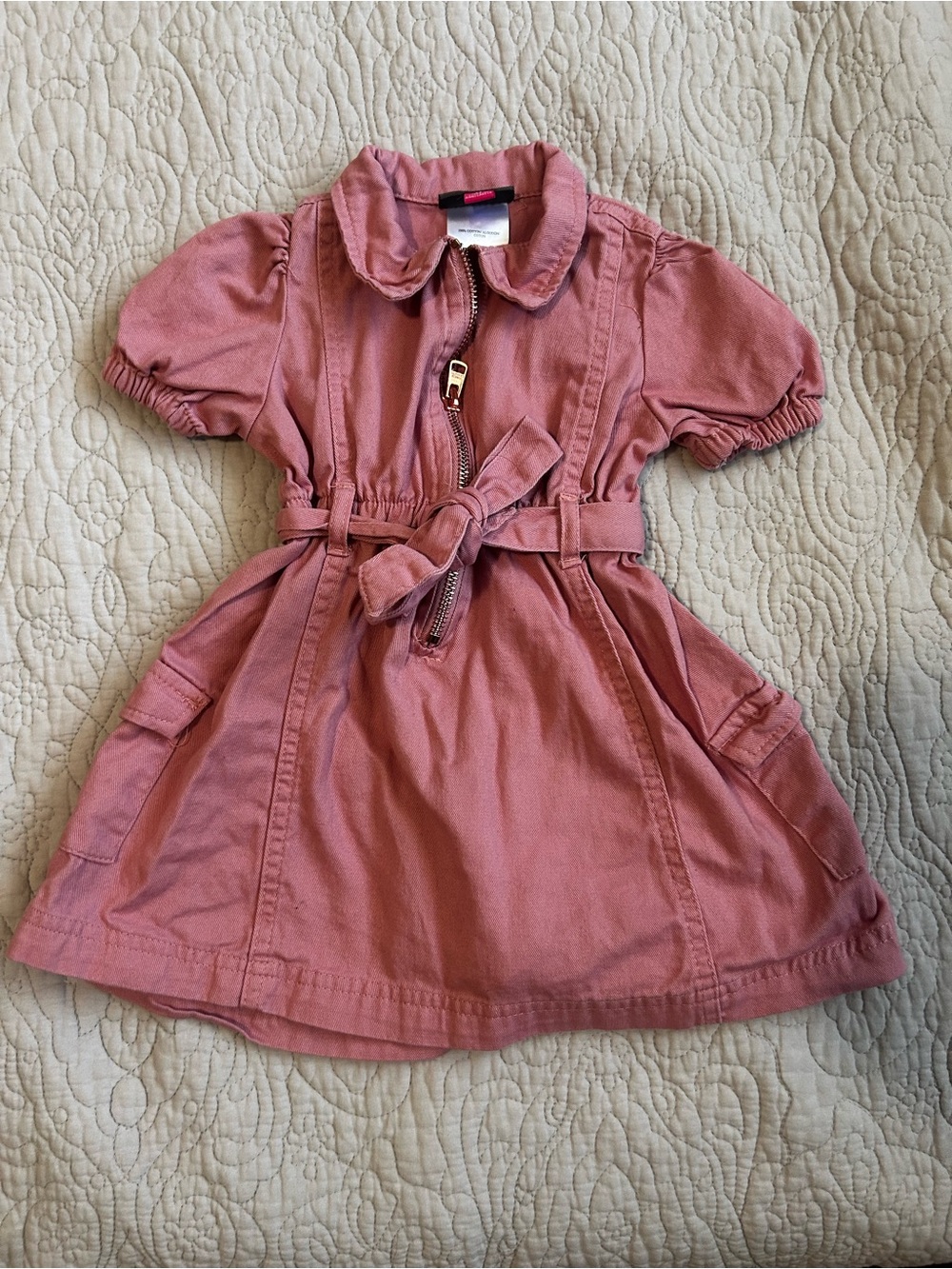 Vince camuto girls 2T pink belted zip front utility dress puff sleeve